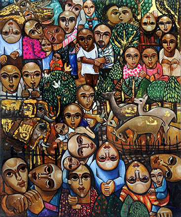 A Visit To The Zoo, 2008, oil tempera on wood, 122 x 100 cm