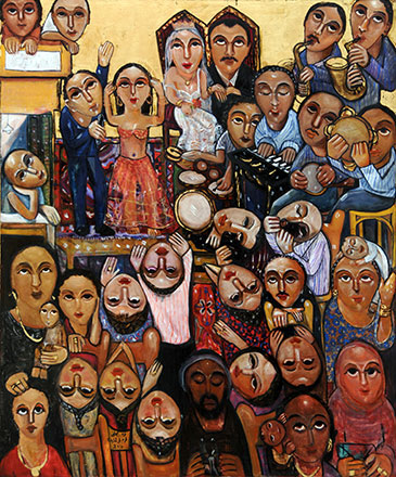 A Wedding In Our Street, 2010, oil tempera on wood, 151 x 127 cm