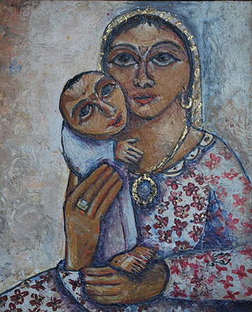 Motherhood, 2007, beewax on wood, 60 x 49 cm
