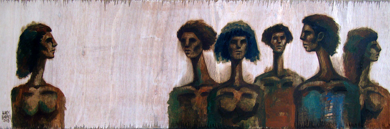 Looking Forward, 2014, oil on natural wood, 120 x 40 cm