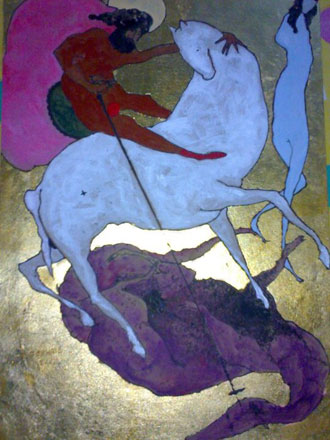 Mary Guiguis, acrylic gold leaf on wood, 35 x 30 cm