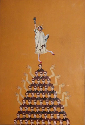 Suma and Democracy, acrylic, collage on board, 120 x 80 cm