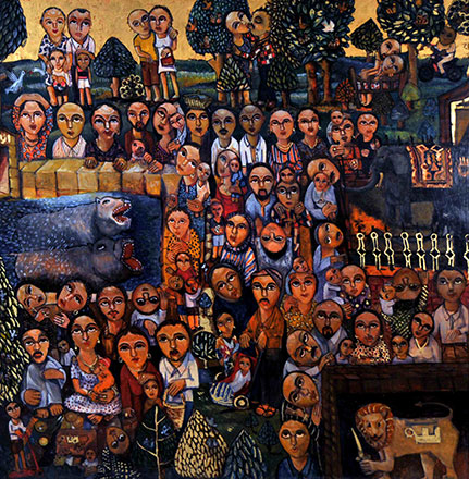 A Visit To The Zoo, 2013, oil tempera on wood, 153 x 153 cm
