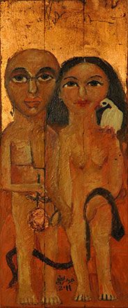 Adam & Eve, 2011, Beewax on wood, 67 x 28 cm