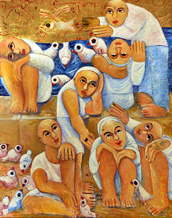 Fishermen Story, 2013, oil tempera on canvas, 152 x 122 cm