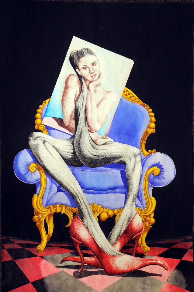 Sitting, 2013, mixed media on paper, 100 x 70 cm
