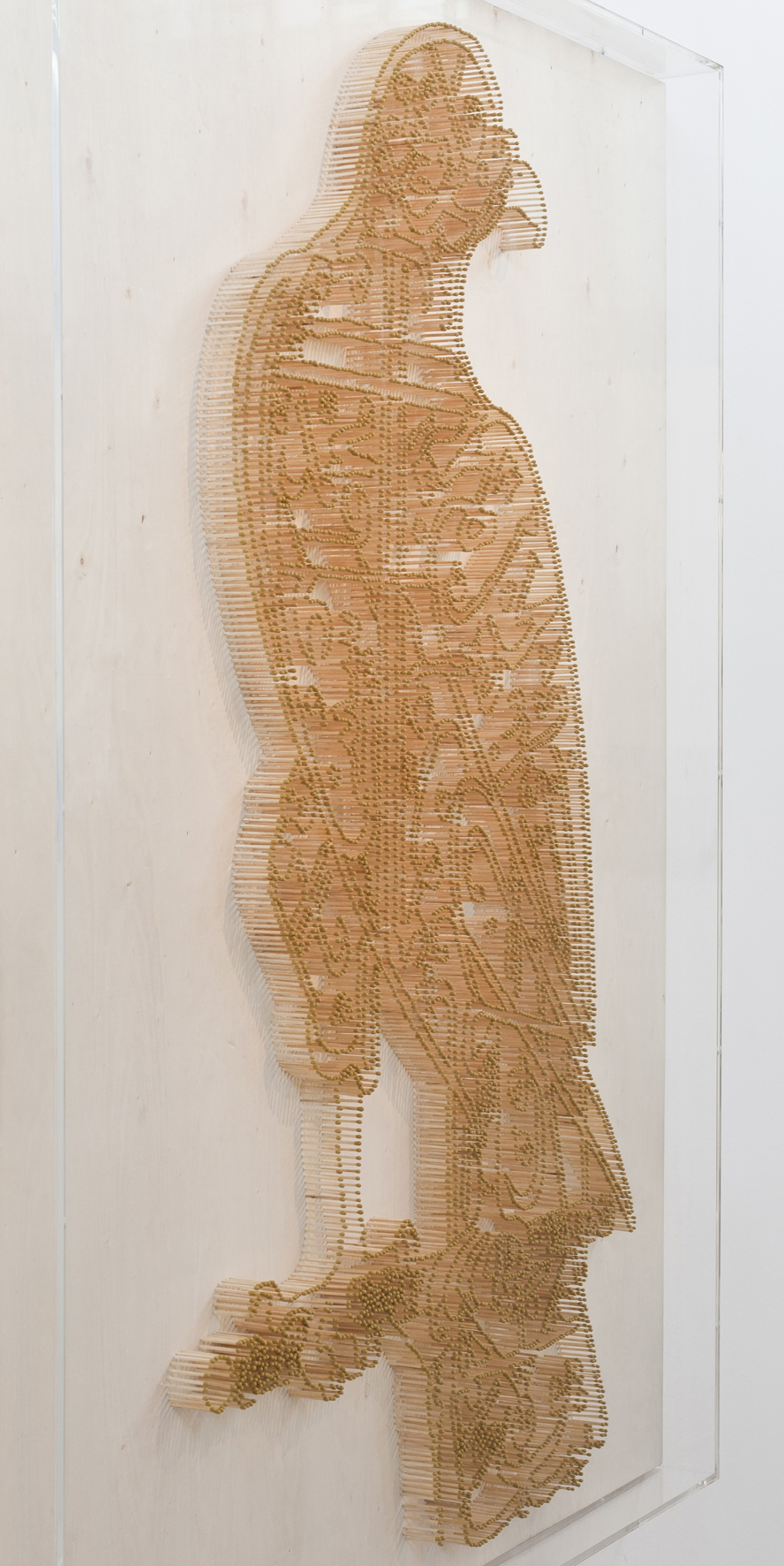 Oxymoron, El Nesr, 2012 – 6,350 matches on wood, Plexiglass  150 x 120 cm unique work 