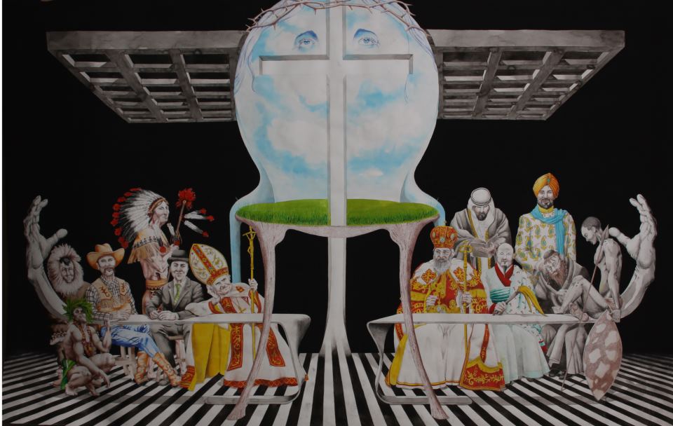Waiting For The Last Supper, 2013, mixed media on paper, 130 x 205 cm