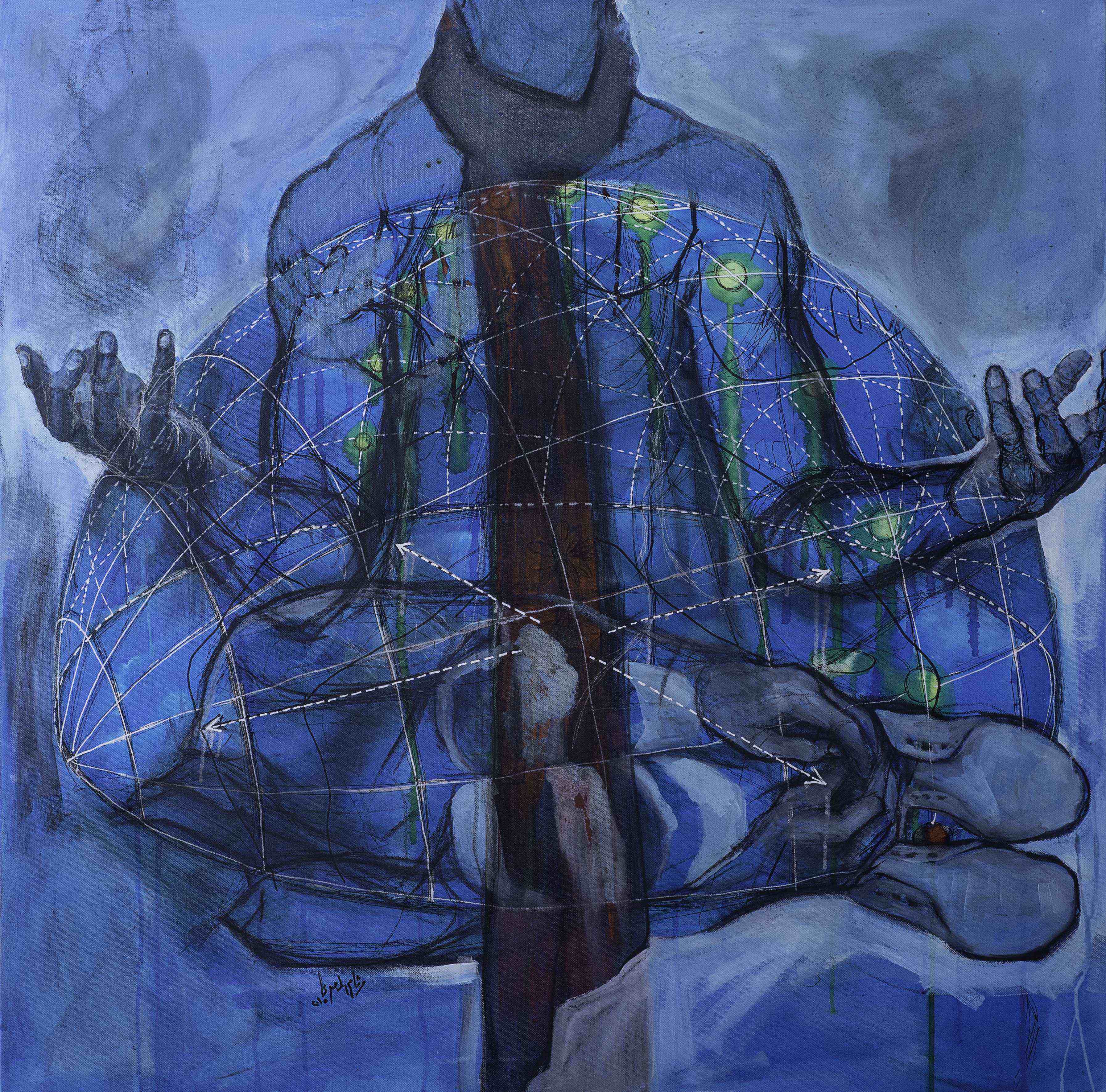 Weaam El Masry Slave or God? 2015 mixed media on canvas 100 x 100 cm