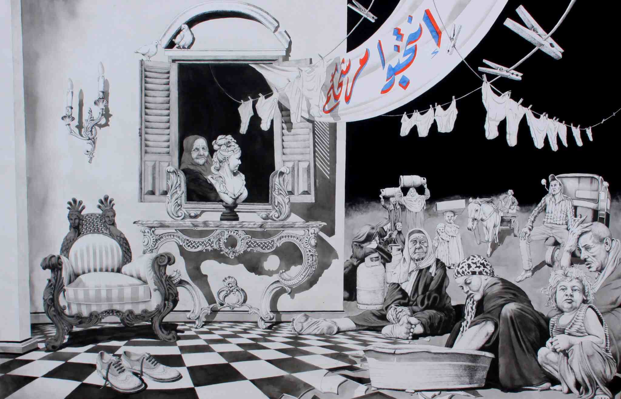 Egyptian Still Life, 2015  Ink & gouache on paper 130 x 200 cm
