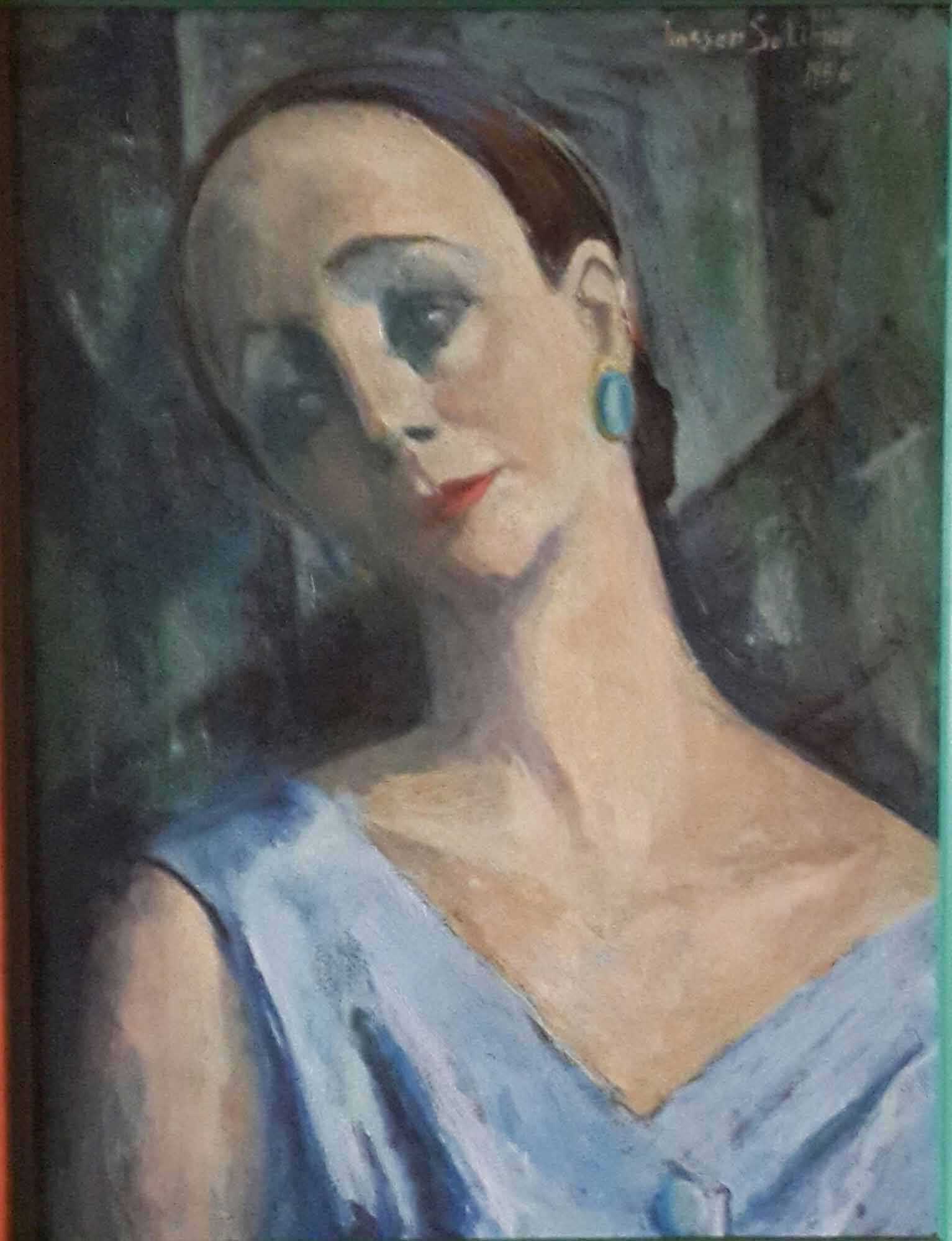 Hassan Soliman, Untitled [Portrait of a Lady]. Oil on wood, dated 1956, signed