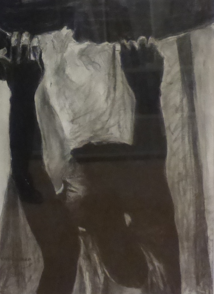Hanging The Laundry, charcoal on paper, 70 x 50 cm, signed