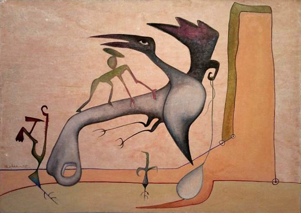 Wandering To The East Side of The  Sky / 2015, Harraniyya  Egg tempera on Japanese paper on wood 37 x 52 cm