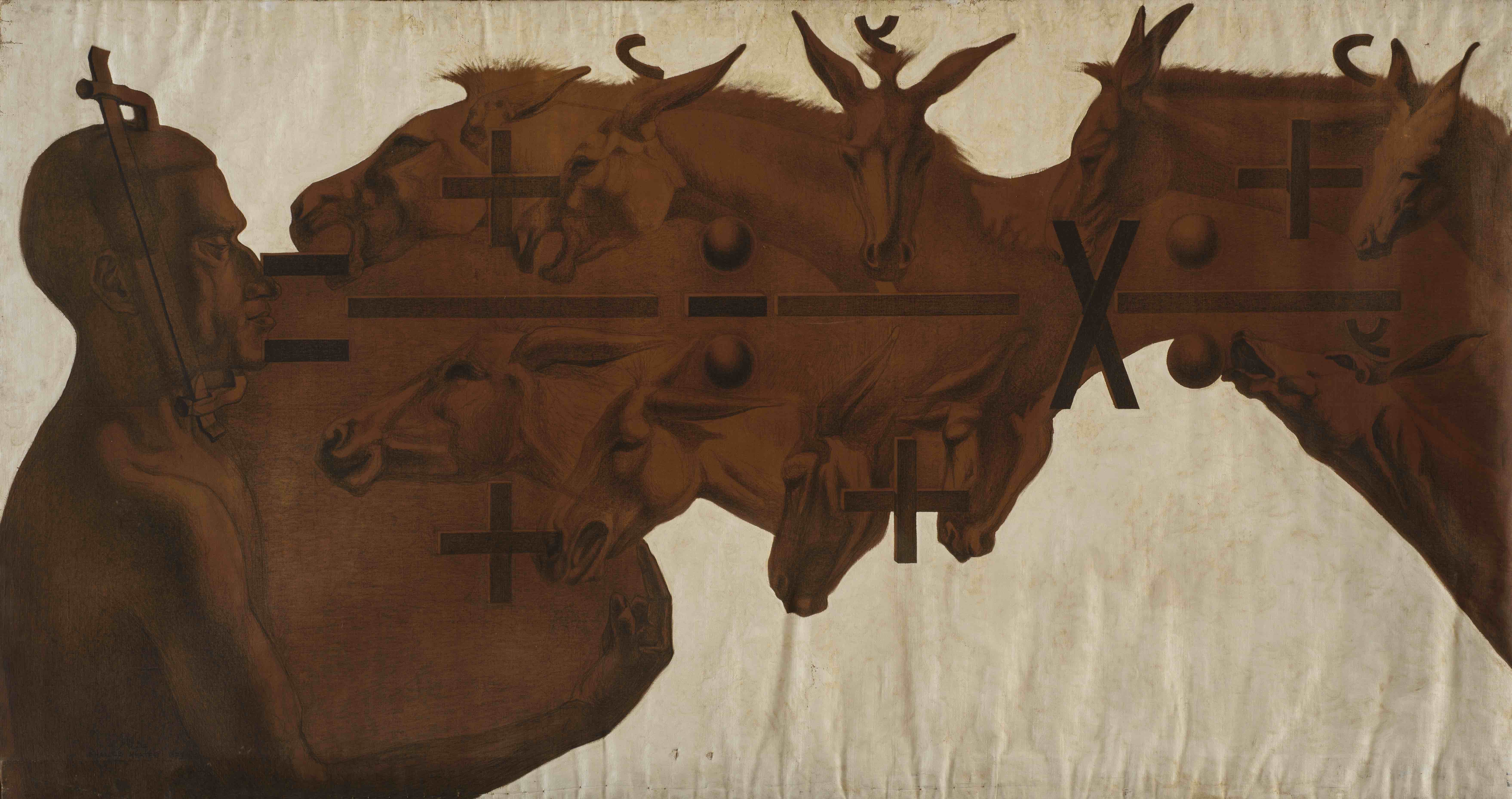 Ghaleb Khater, Mathematics I  126 x 236 cm  Oil on canvas Date: 1973 Signed