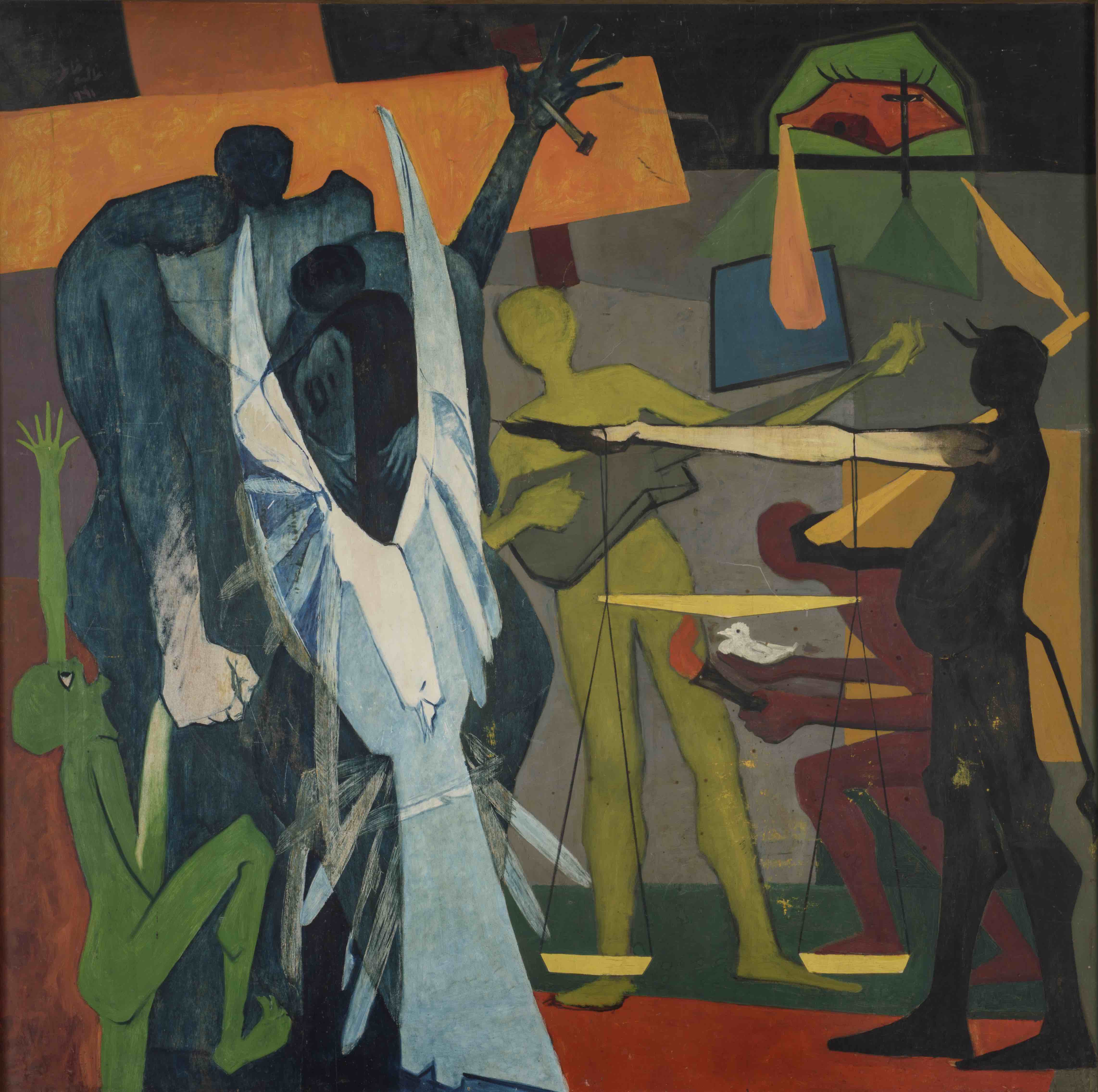 Ghaleb Khater, Thawra | Revolution  121 x 122 cm  Oil on wood Date: 1960 Not signed