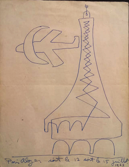 Paris-Alger, 1963. Pen on paper, 27x21cm [SR-141]