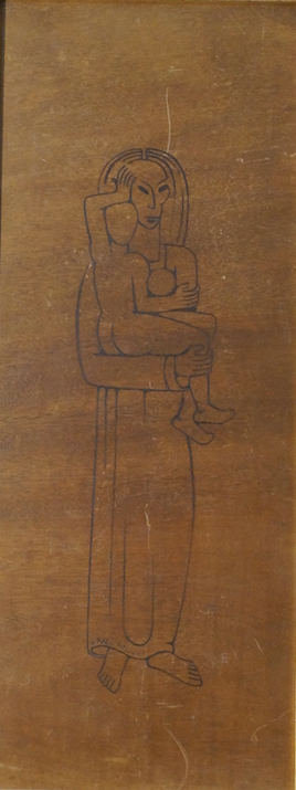 Untitled [Mother and Child], mixed media on wood, 77x30cm