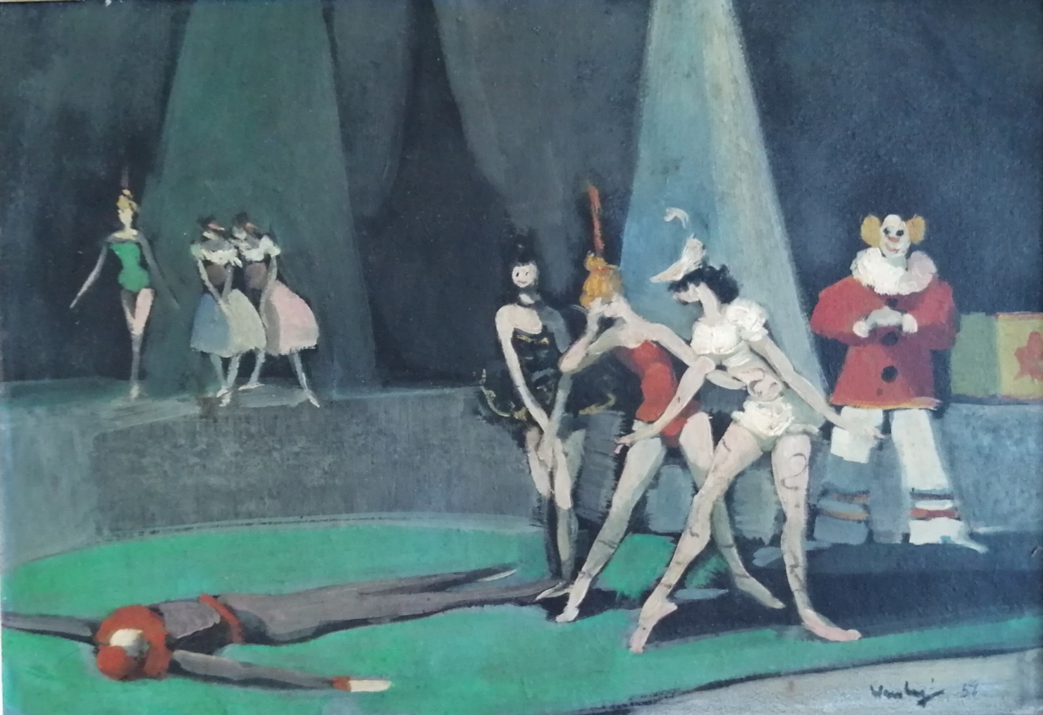 Adham Wanly (1908-1959), Le Cirque, 1957. Oil on wood 50 x 35 cm Signed and dated