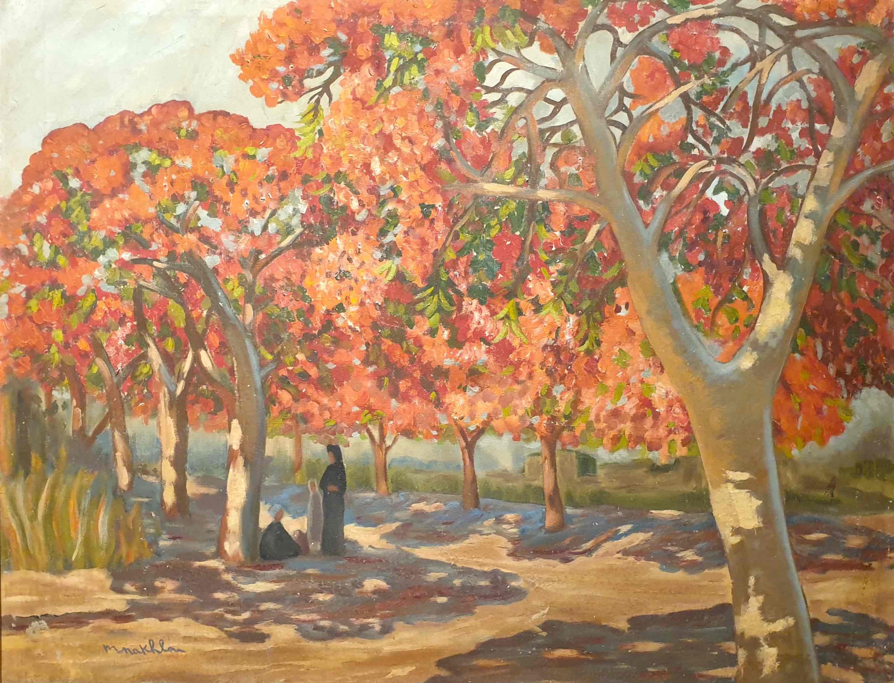 Marguerite Nakhla (1908-1977). Les Beaux Arbres Oranges. Oil on canvas. 90x60cm. Signed.