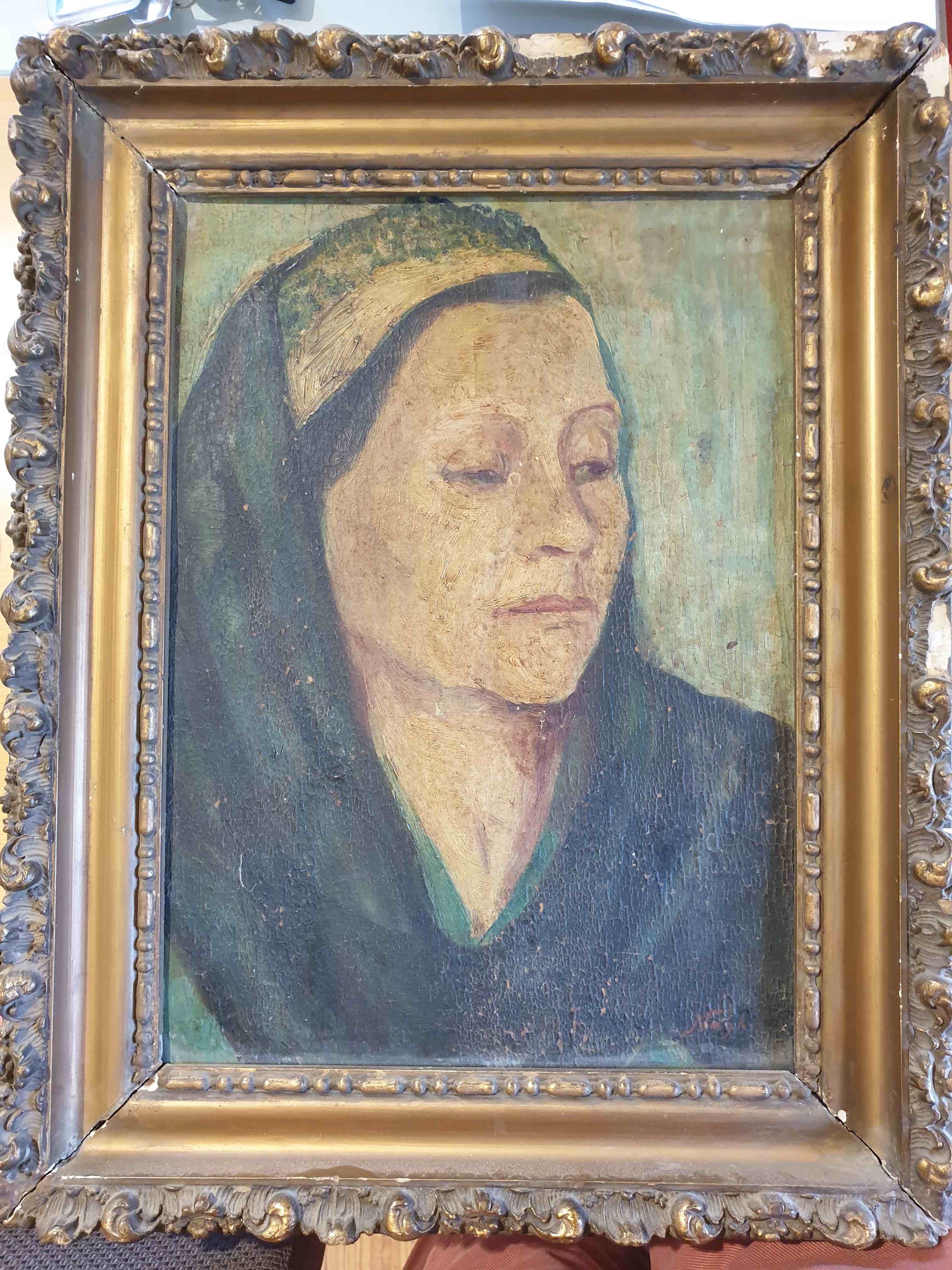 Mohamed Naghi (1888-1956). Fellaha. Oil on wood 25 x 40 cm Oil on wood. Signed Nagy lower right Original frame.
