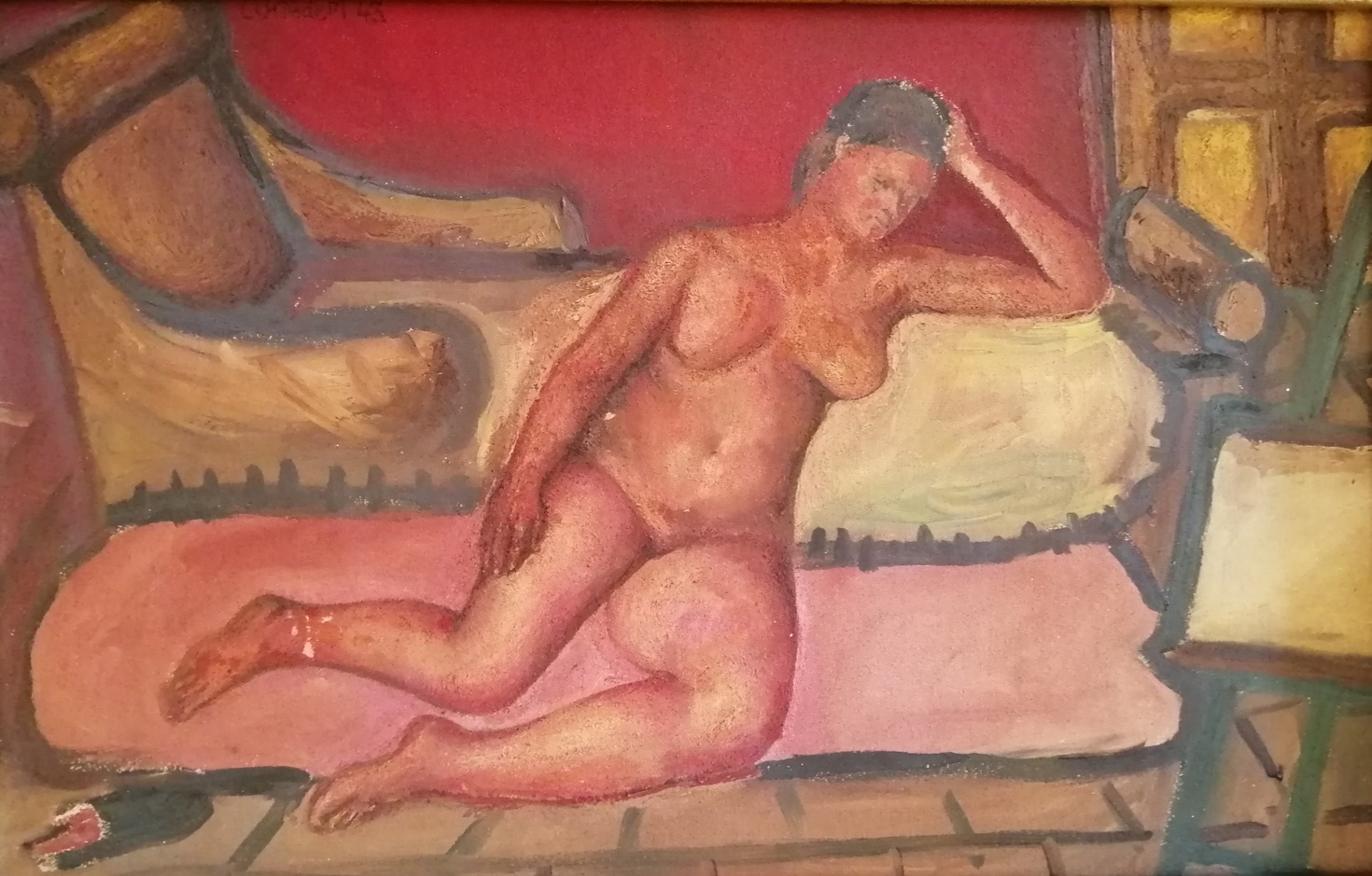 Saad Al-Khadem (1913-1987). Reclining Nude on Sofa 1943. Signed Oil on canvas 38 x 60 cm