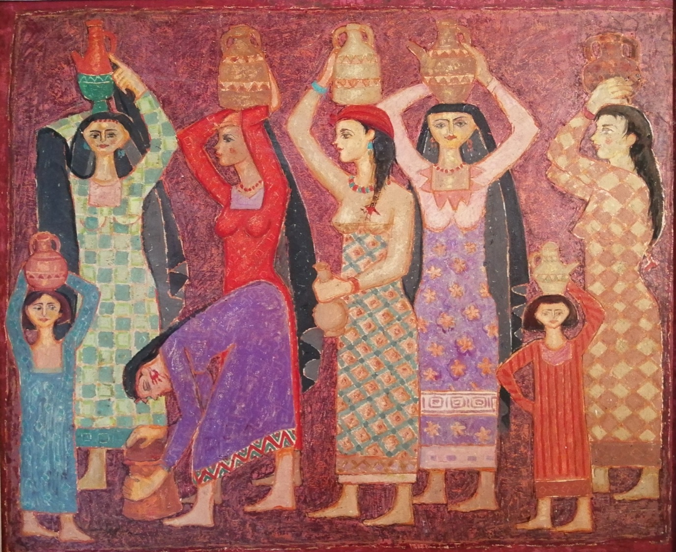 Sayed Abdel Rassoul (1917-1995). Fellahat. Oil on canvas 70 x 85 cm Signed