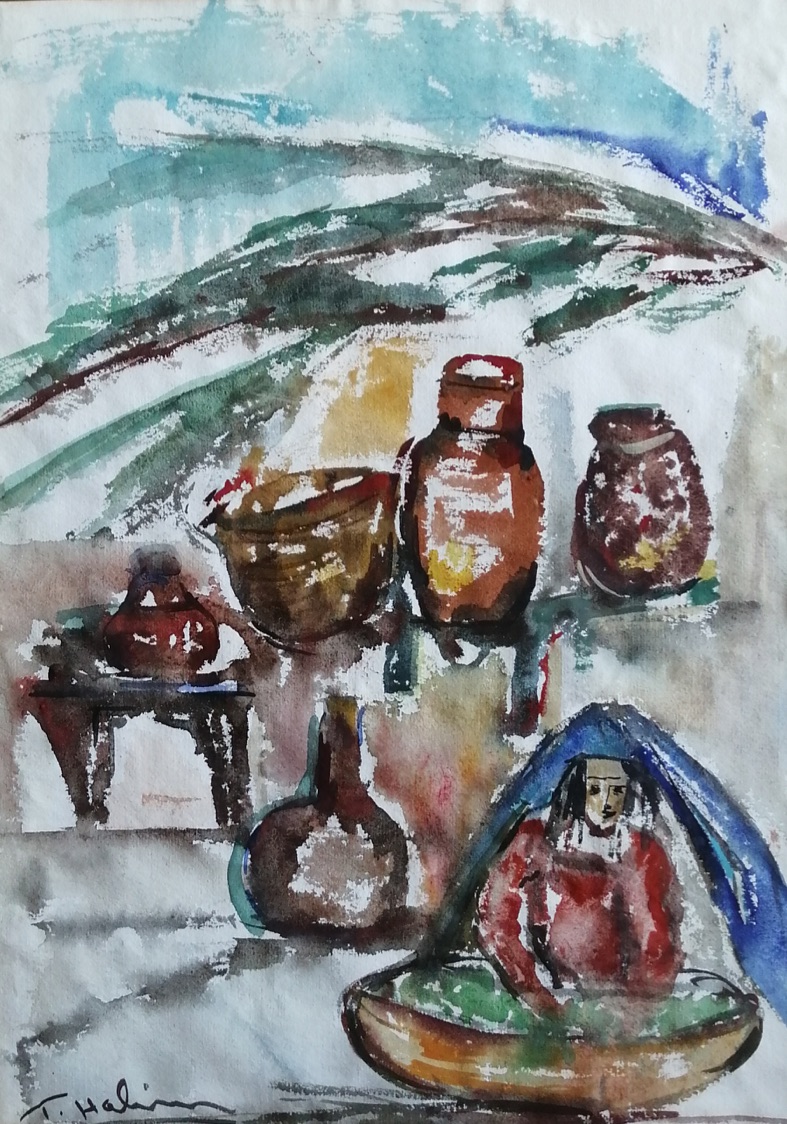 Tahia Halim (1919-2003). Untitled. Water colors on paper 37 x 53 cm Signed AMA-131