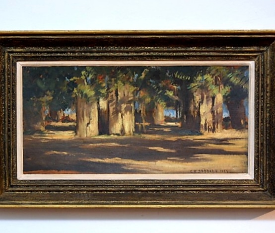 Les Banyans, 1937. Oil on wood, 25 x 55 cm. Signed G. H. Sabbagh and dated lower right