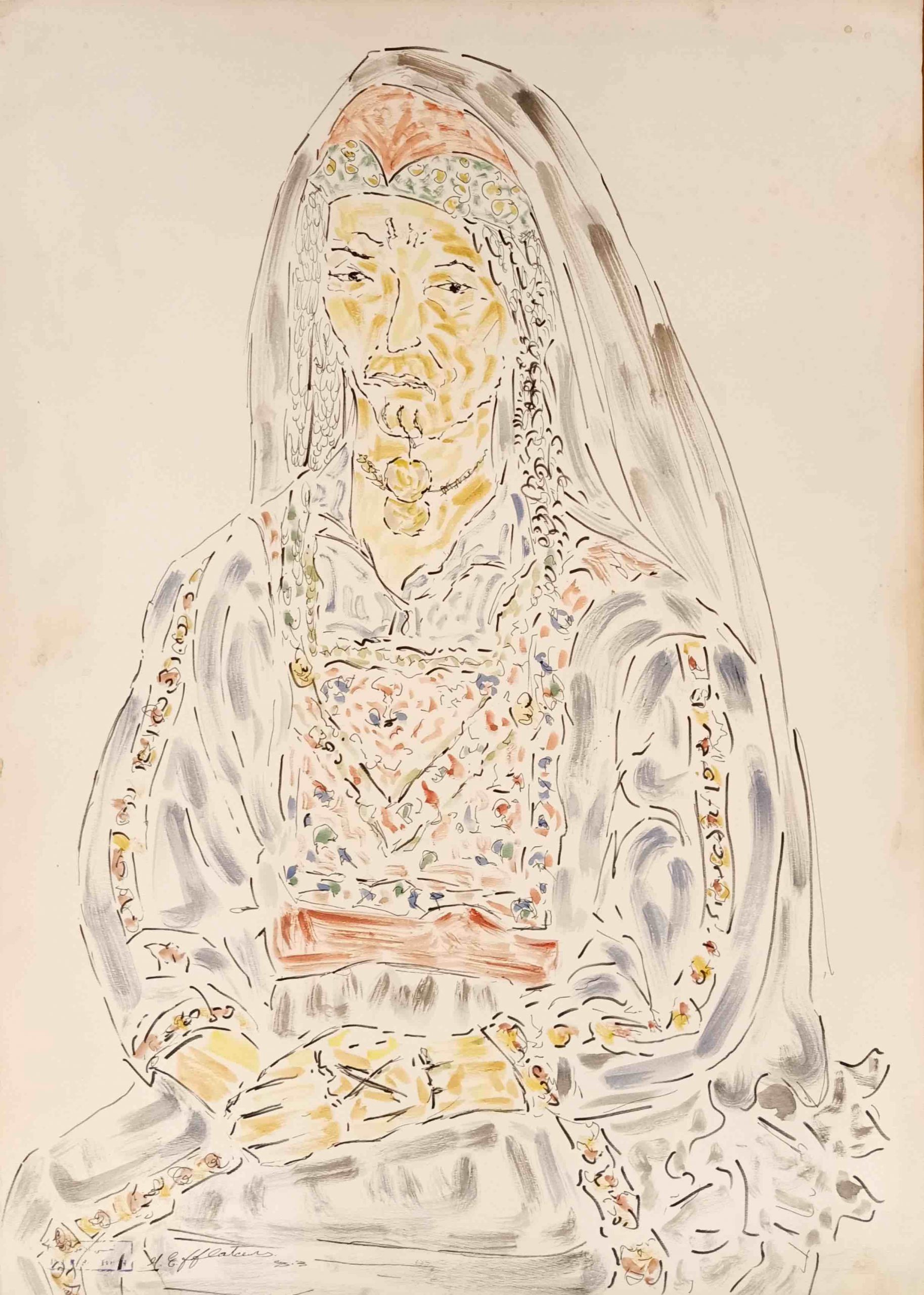 INJI EFFLATOUN, Badawiya [Bedouin], 1984 Watercolour on rough thick paper 55 x 80 cm Signed dated lower right