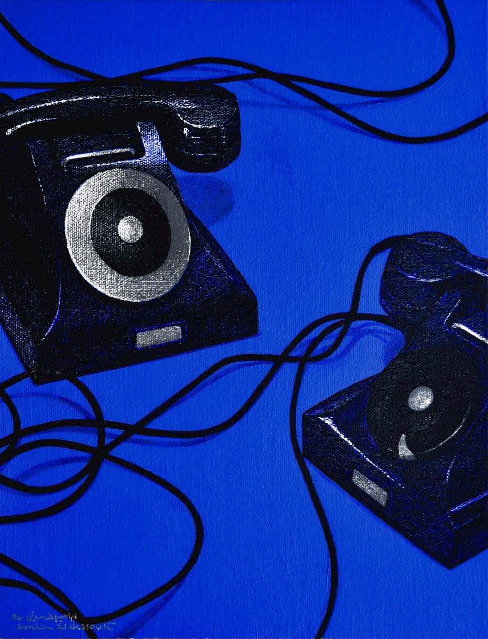 IBRAHIM EL DESSOUKI / Telephones, 2020 / 40 x 30 cm / Oil on canvas mounted on board / USD 6,000 / PALESTINE-134