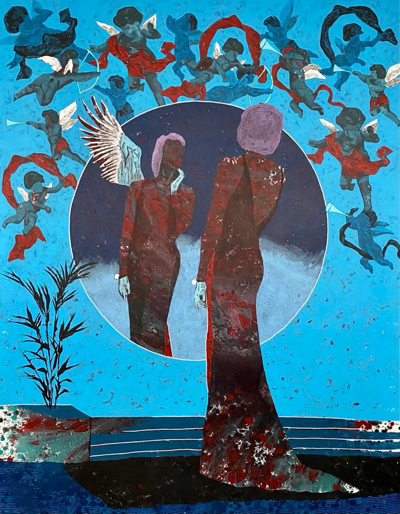 Jamal Bassiouni “Fleet messengers”  2021 140 x 110 cm Acrylic on canvas, JB#205