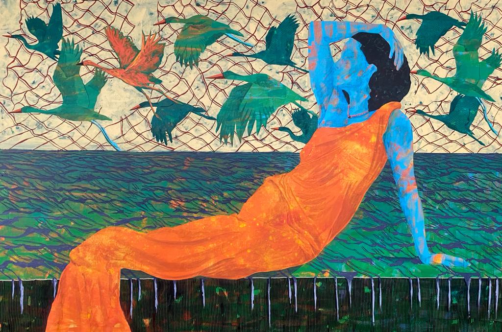 Jamal Bassiouni “Delightful horizon” 2021 160 x 110 cm Acrylic on canvas, JB206