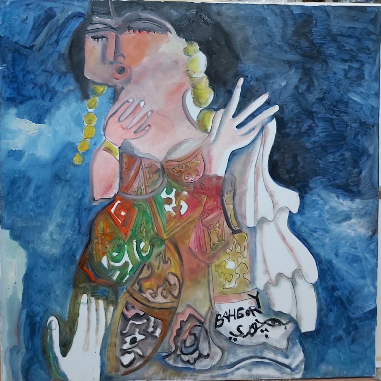 George Bahgory Umm Kulthum  Oil on canvas 120 x 120 cm Signed