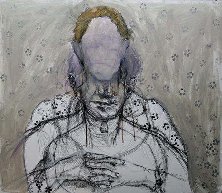 Weaam El Masry, Mother and Daughter, 2011, pen, Acrylic and corrector on board, 70x80cm