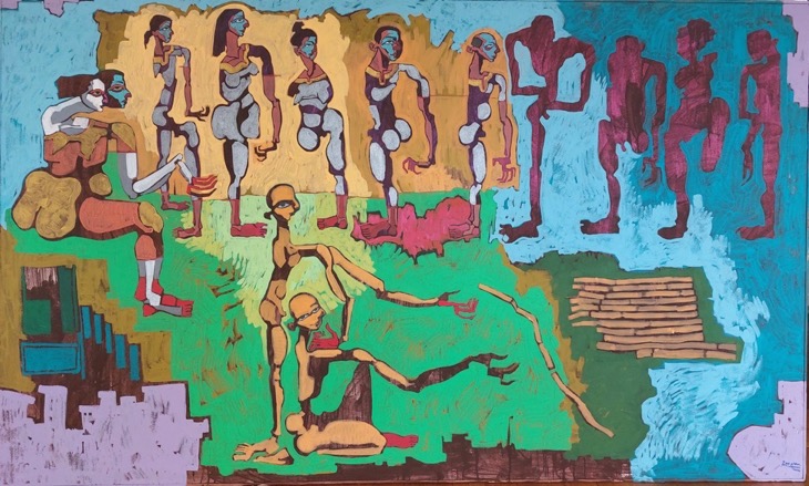 Salam Yousry, 1988 “Nile and Sugarcane”. Acrylic on canvas 250 x 150 cm