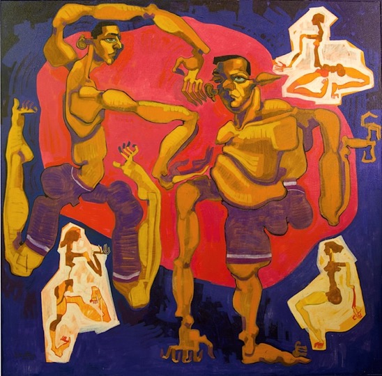 Salam Yousry, “Play-fight” Acrylic on canvas 150 x 150 cm