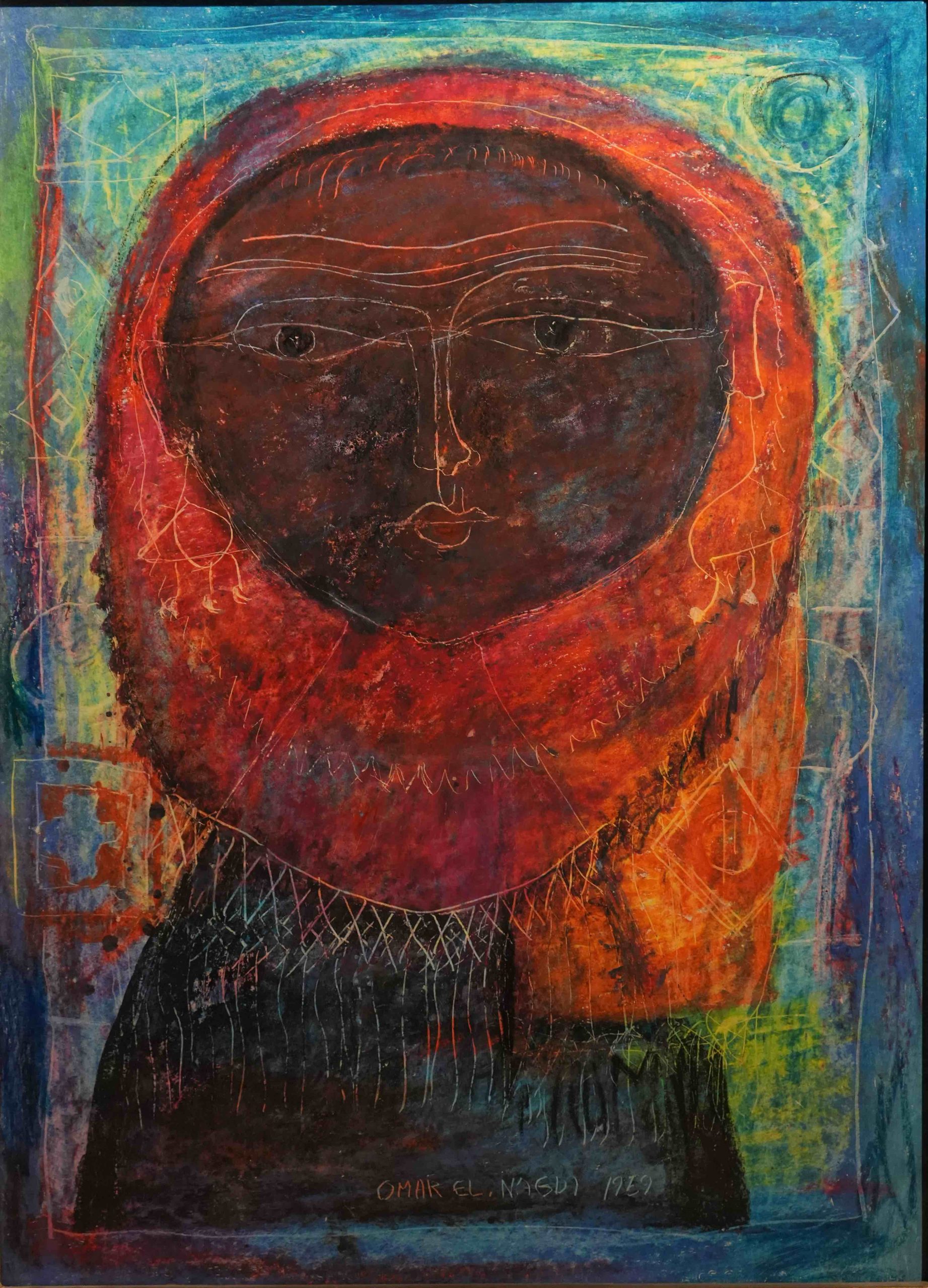 Omar El Nagdi Mixed media on paper 70 x 50 cm Signed and dated 1959