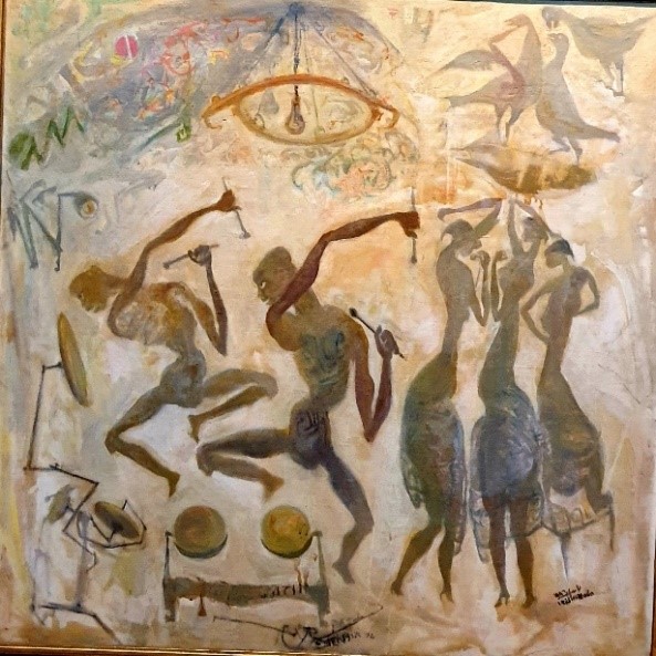 Hamed Nada (1924-1990), Heated Music / Musika Sakhina, ca. 1986 120 x 120 cm Oil on canvas Signed and dated 1986 MG-101-AH