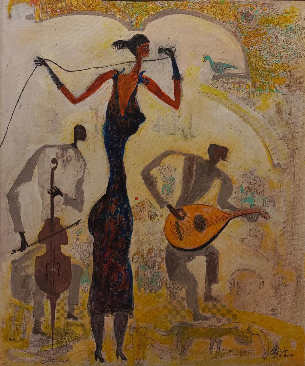 Hamed Nada (1924-1990)  Chanteuse d’hôtel / Hotel Singer, 1977  Oil on canvas 60x40cm Signed and dated  MG-223-MA