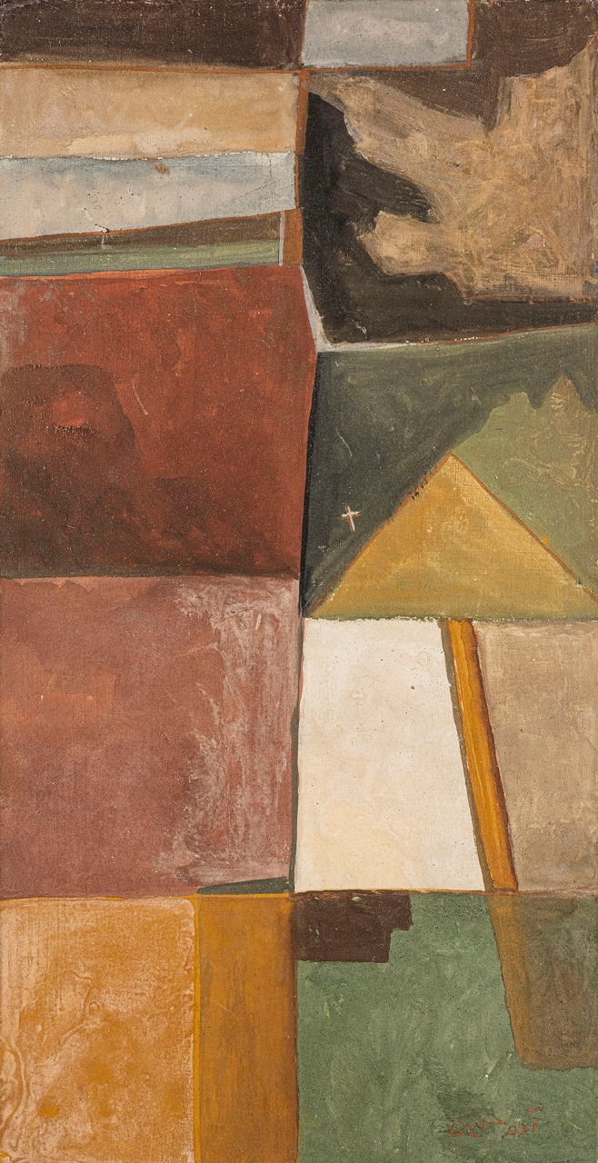 Adam Henein 1925 – 2021  41 x 21 cm Tempera colors on hard board Signed in Arabic bottom right  MG-227-RB