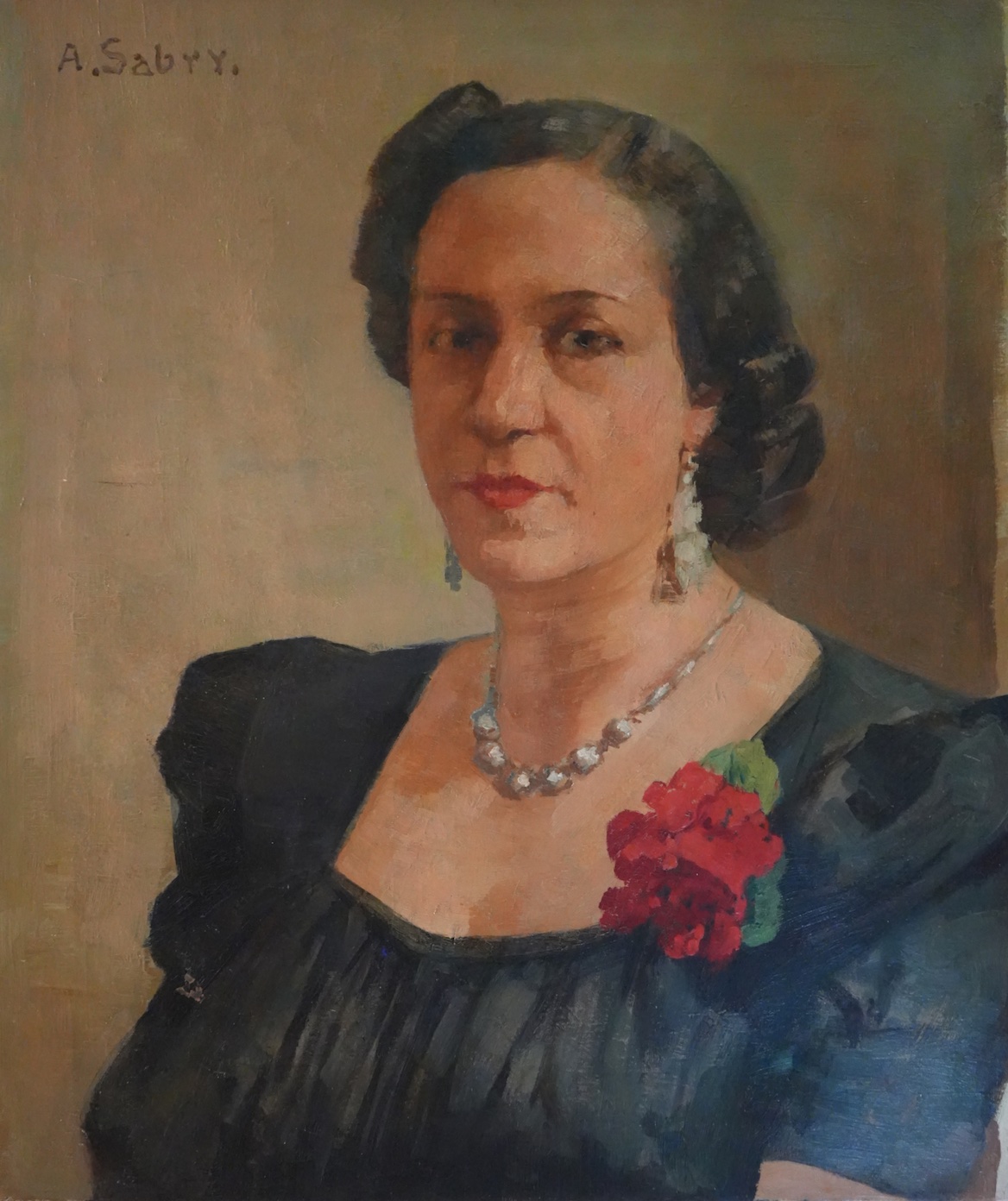 AHMED SABRY  (1889-­‐1955)  Portrait of a Lady  55 x 46 cm   Oil on canvas Signed A. Sabry top left
