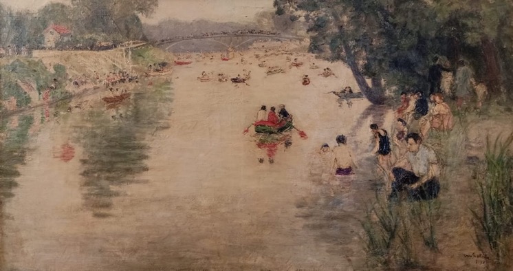 MARGUERITE NAKHLA (1908-­1977), La Seine, Paris (1938), 120 x 45 cm  Oil on canvas Signed and dated