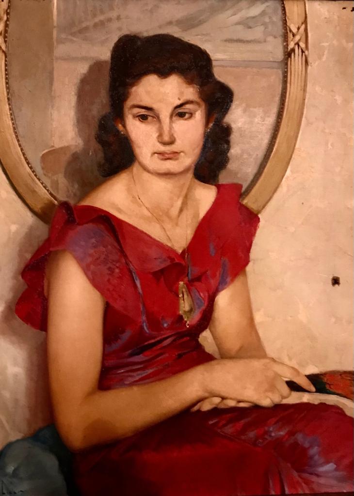 HUSSEIN BICAR (1913-­‐2002)  Portrait of a Lady in Red Dress, (1941)  Oil on canvas   75 x 55 cm Signed and dated  1941
