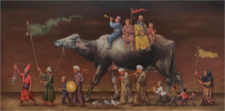 Mohamed Elbehairy (1993) Festive Night, 2022 Signed and dated Oil on canvas 50x100cm (MB-100)