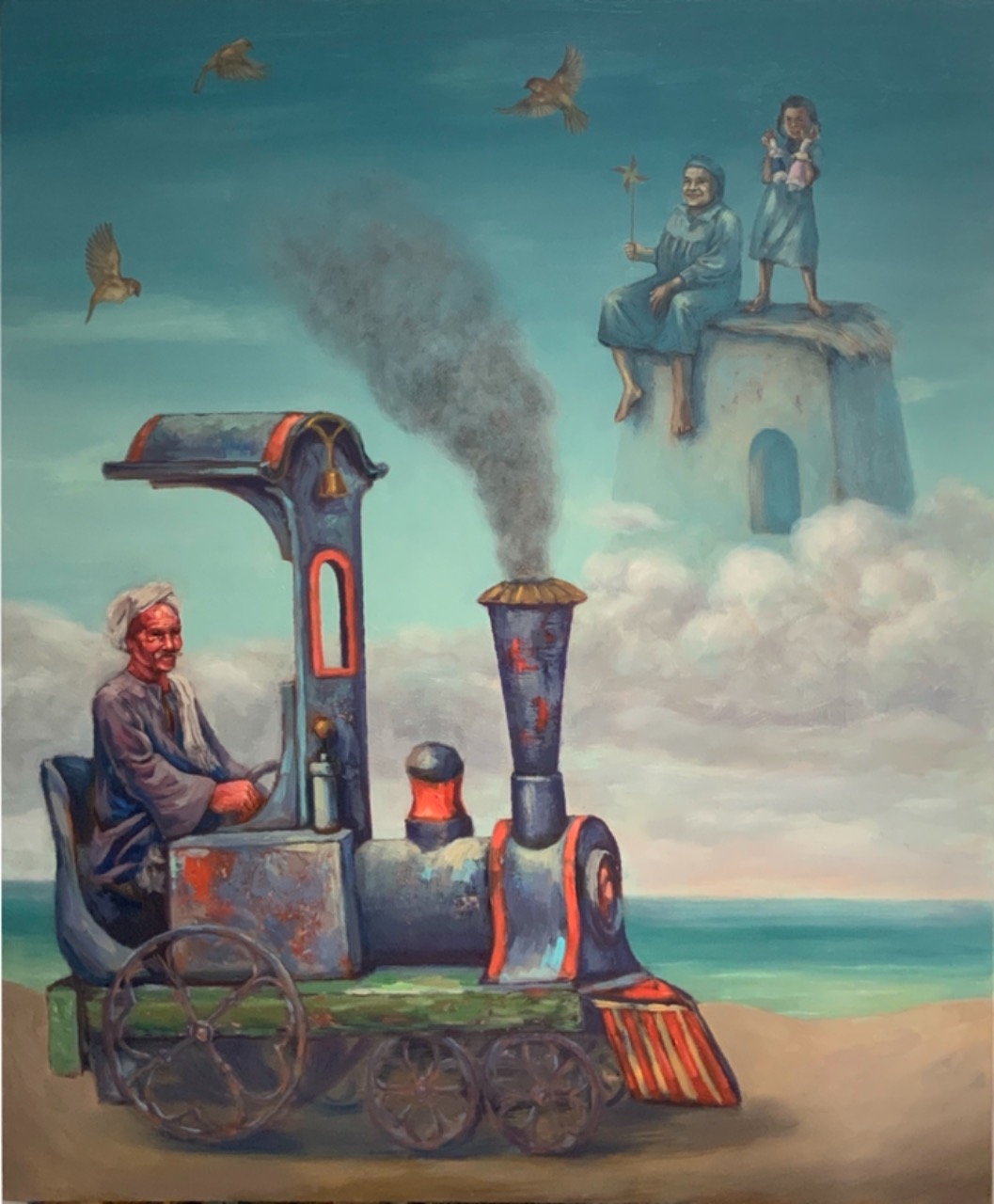 Mohamed Elbehairy (1993) The Train of Dreams , 2020 Signed & dated Oil on canvas 150x120cm (MB-124)